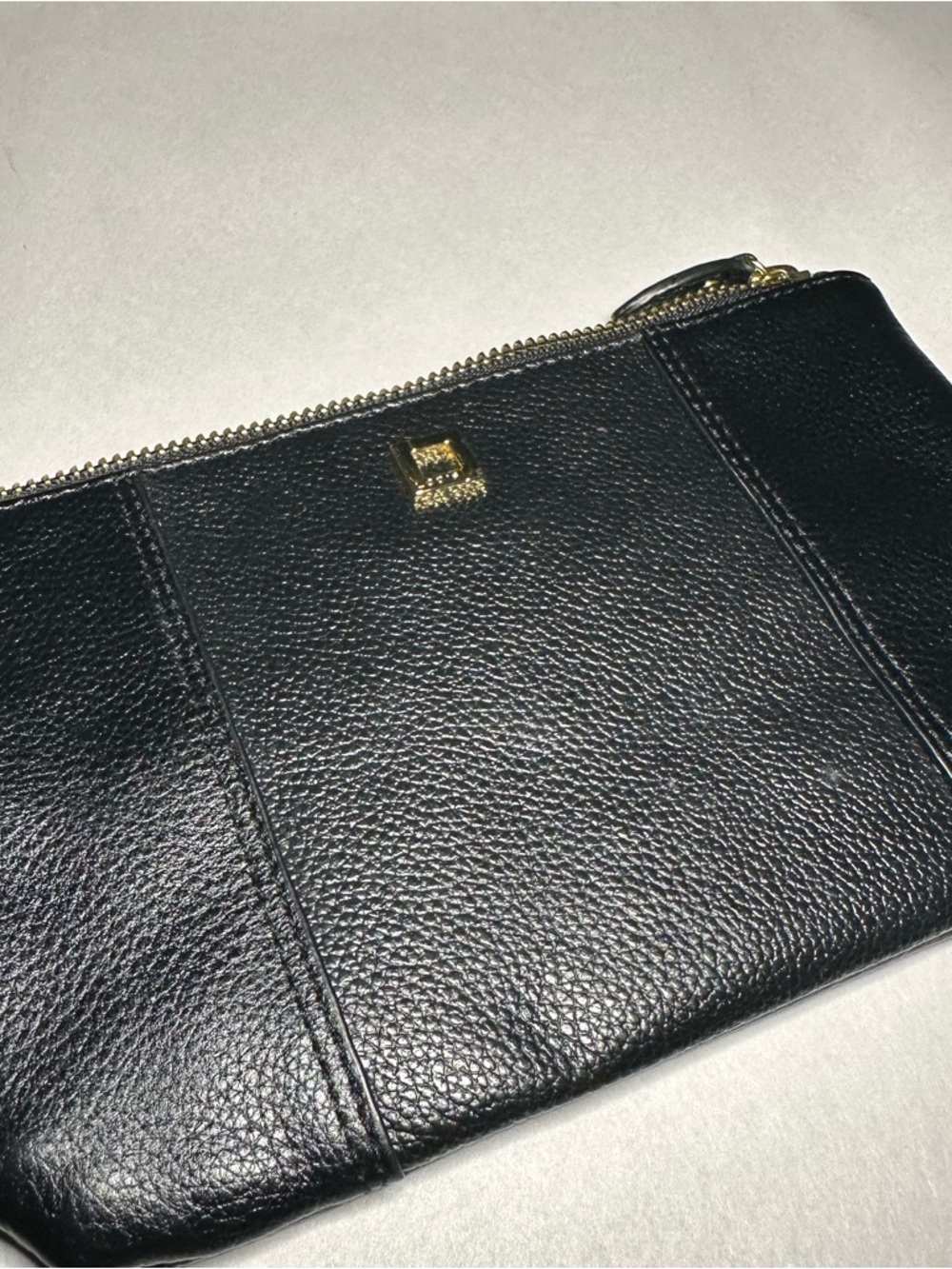 Lodis Black Pebbled Leather Toiletry Pouch with Gold Hardware